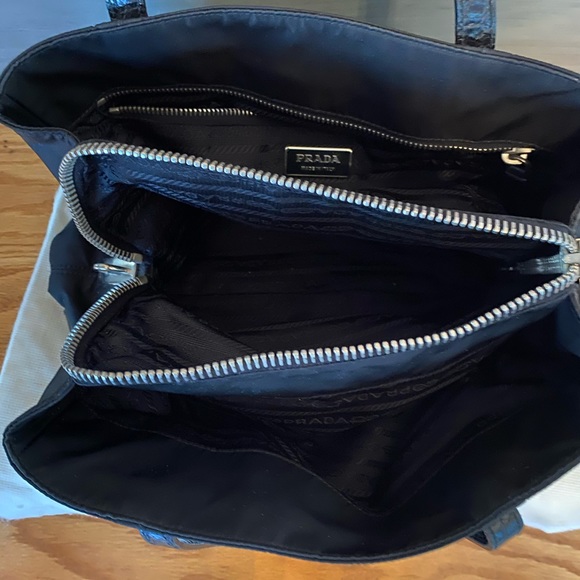 Prada Nero nylon and croc-finish leather satchel - Picture 10 of 12